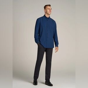 American Tall Traveler Stretch Dress Shirt Black Blue Micro Check 2XL Semi Tall‎